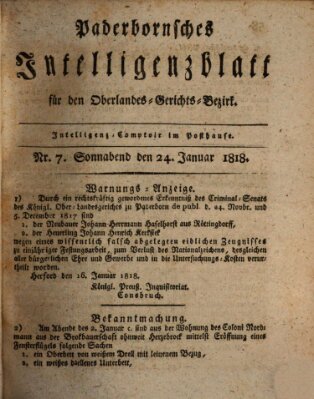 Paderbornsches Intelligenzblatt Samstag 24. Januar 1818