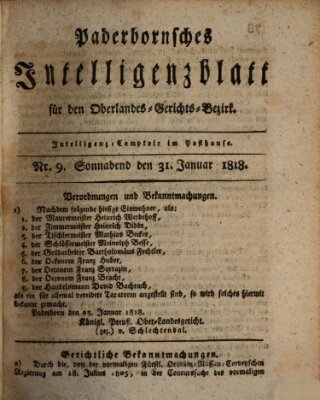 Paderbornsches Intelligenzblatt Samstag 31. Januar 1818