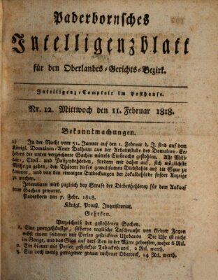 Paderbornsches Intelligenzblatt Mittwoch 11. Februar 1818