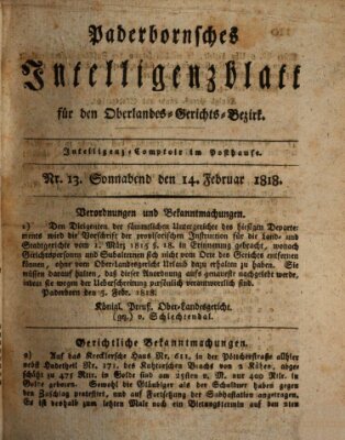 Paderbornsches Intelligenzblatt Samstag 14. Februar 1818