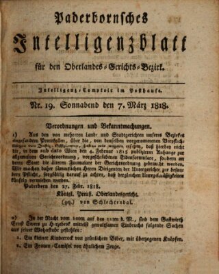 Paderbornsches Intelligenzblatt Samstag 7. März 1818