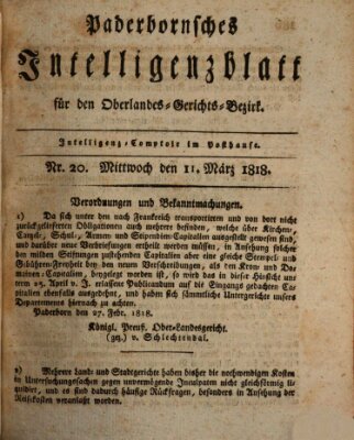 Paderbornsches Intelligenzblatt Mittwoch 11. März 1818