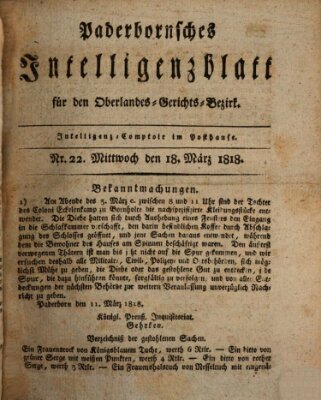 Paderbornsches Intelligenzblatt Mittwoch 18. März 1818