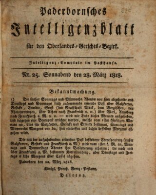 Paderbornsches Intelligenzblatt Samstag 28. März 1818