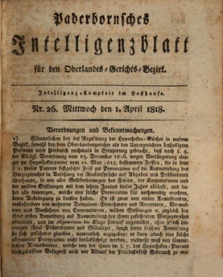 Paderbornsches Intelligenzblatt Mittwoch 1. April 1818