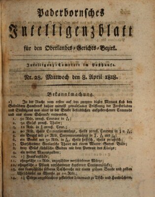 Paderbornsches Intelligenzblatt Mittwoch 8. April 1818