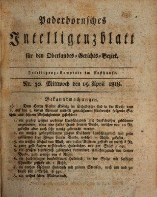 Paderbornsches Intelligenzblatt Mittwoch 15. April 1818