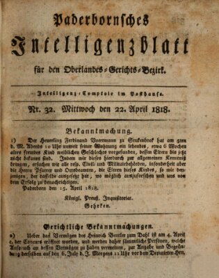 Paderbornsches Intelligenzblatt Mittwoch 22. April 1818