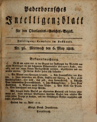 Paderbornsches Intelligenzblatt Mittwoch 6. Mai 1818