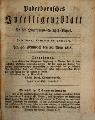 Paderbornsches Intelligenzblatt Mittwoch 20. Mai 1818