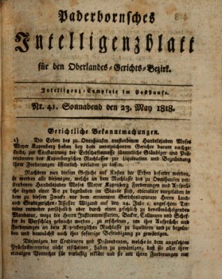 Paderbornsches Intelligenzblatt Samstag 23. Mai 1818