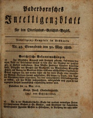 Paderbornsches Intelligenzblatt Samstag 30. Mai 1818