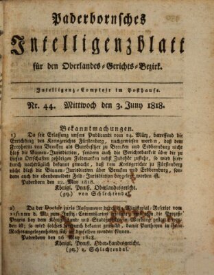 Paderbornsches Intelligenzblatt Mittwoch 3. Juni 1818