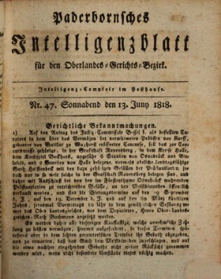 Paderbornsches Intelligenzblatt Samstag 13. Juni 1818