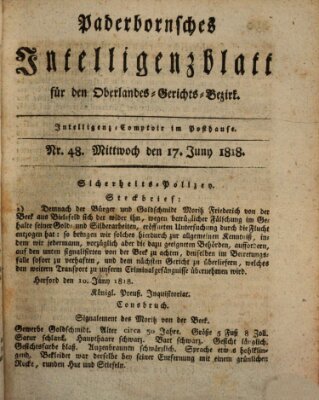 Paderbornsches Intelligenzblatt Mittwoch 17. Juni 1818