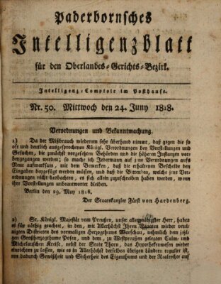 Paderbornsches Intelligenzblatt Mittwoch 24. Juni 1818