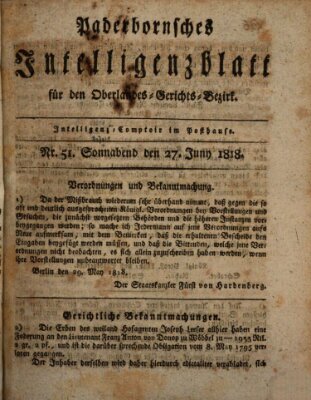 Paderbornsches Intelligenzblatt Samstag 27. Juni 1818