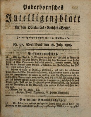 Paderbornsches Intelligenzblatt Samstag 18. Juli 1818