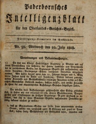 Paderbornsches Intelligenzblatt Mittwoch 22. Juli 1818