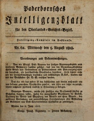 Paderbornsches Intelligenzblatt Mittwoch 5. August 1818