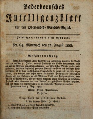 Paderbornsches Intelligenzblatt Mittwoch 12. August 1818