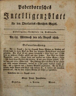 Paderbornsches Intelligenzblatt Mittwoch 26. August 1818