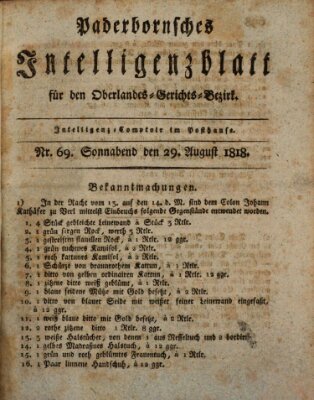 Paderbornsches Intelligenzblatt Samstag 29. August 1818