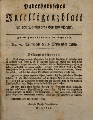 Paderbornsches Intelligenzblatt Mittwoch 2. September 1818