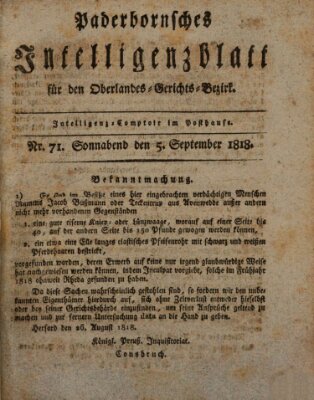 Paderbornsches Intelligenzblatt Samstag 5. September 1818