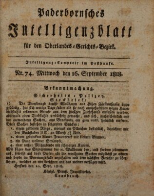 Paderbornsches Intelligenzblatt Mittwoch 16. September 1818