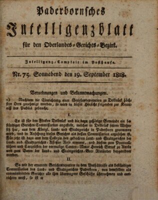 Paderbornsches Intelligenzblatt Samstag 19. September 1818