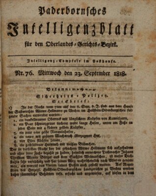 Paderbornsches Intelligenzblatt Mittwoch 23. September 1818