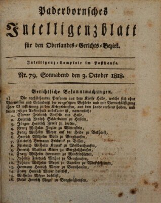 Paderbornsches Intelligenzblatt Samstag 3. Oktober 1818