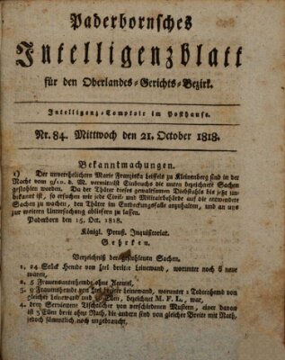 Paderbornsches Intelligenzblatt Mittwoch 21. Oktober 1818