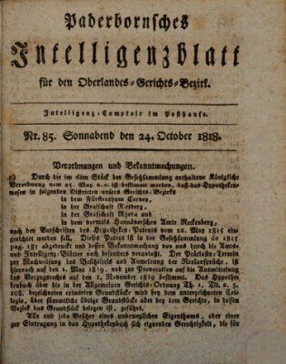 Paderbornsches Intelligenzblatt Samstag 24. Oktober 1818