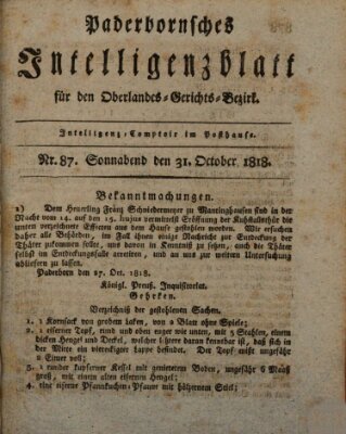 Paderbornsches Intelligenzblatt Samstag 31. Oktober 1818