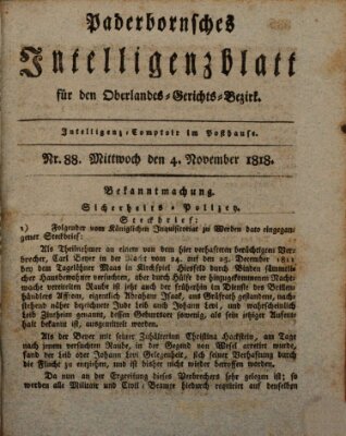 Paderbornsches Intelligenzblatt Mittwoch 4. November 1818