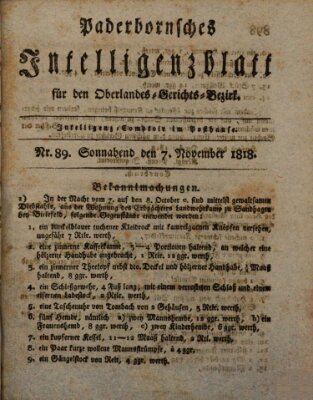 Paderbornsches Intelligenzblatt Samstag 7. November 1818