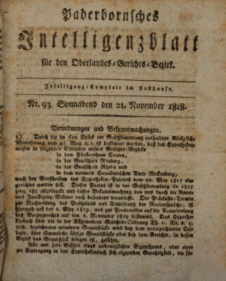 Paderbornsches Intelligenzblatt Samstag 21. November 1818