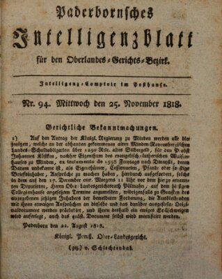 Paderbornsches Intelligenzblatt Mittwoch 25. November 1818