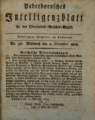 Paderbornsches Intelligenzblatt Mittwoch 2. Dezember 1818