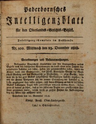 Paderbornsches Intelligenzblatt Mittwoch 23. Dezember 1818