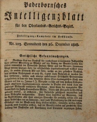 Paderbornsches Intelligenzblatt Samstag 26. Dezember 1818