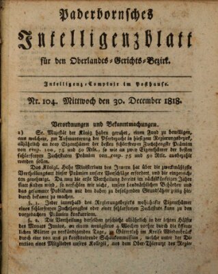 Paderbornsches Intelligenzblatt Mittwoch 30. Dezember 1818