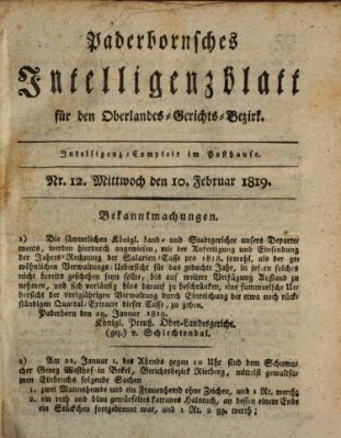 Paderbornsches Intelligenzblatt Mittwoch 10. Februar 1819