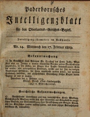 Paderbornsches Intelligenzblatt Mittwoch 17. Februar 1819