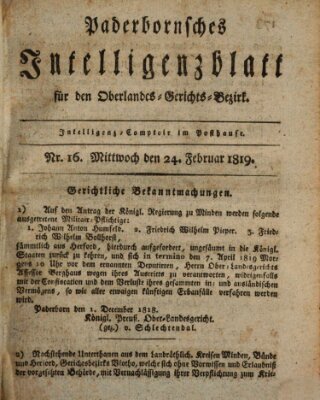 Paderbornsches Intelligenzblatt Mittwoch 24. Februar 1819