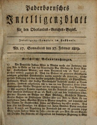 Paderbornsches Intelligenzblatt Samstag 27. Februar 1819