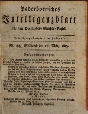 Paderbornsches Intelligenzblatt Mittwoch 17. März 1819