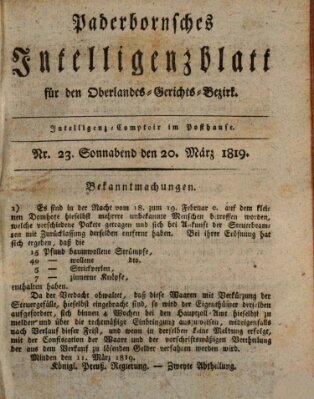 Paderbornsches Intelligenzblatt Samstag 20. März 1819